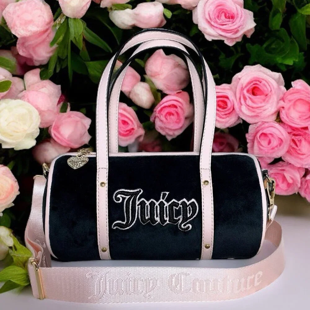 Juicy Couture Queen Of Everything Black Velvet Pink Crossbody Bag NWT